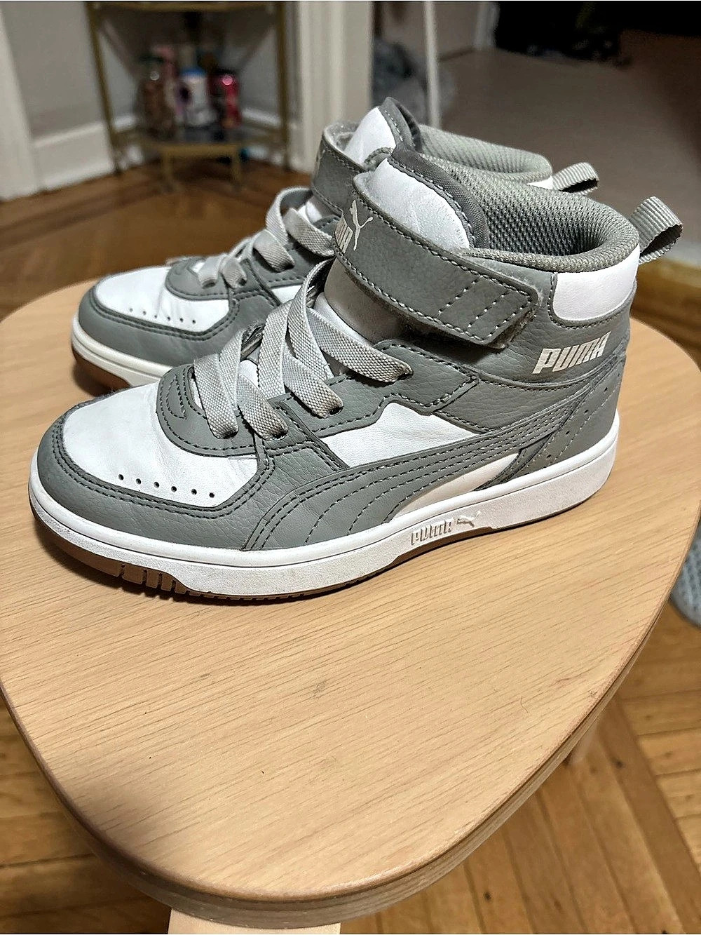 Sz 13 Little Kids Puma Rebound LayUp SL High-Top Sneakers Gray & White US